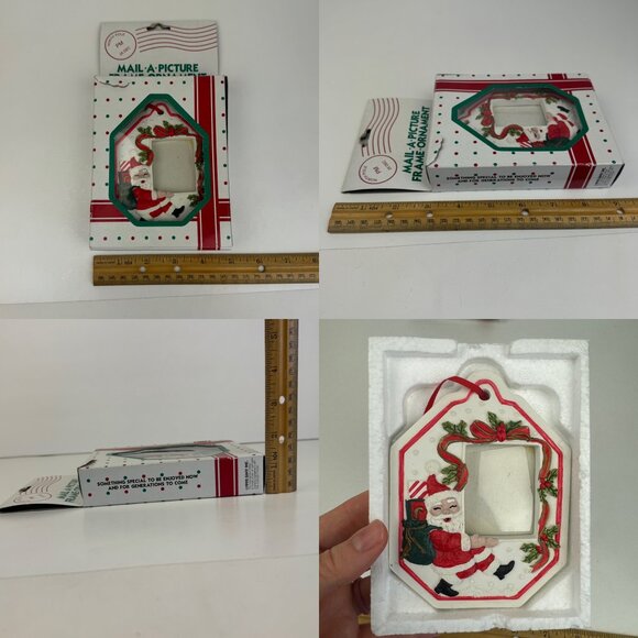 Vtg 92 Giny Inc Mail Pic Frame Ornament Santa Christmas Holiday w Orig Box READ - Picture 5 of 11